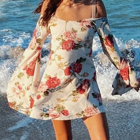 Mini vestido vintage floral manga sino hippie mod pequeno - Imagem 2 de 4