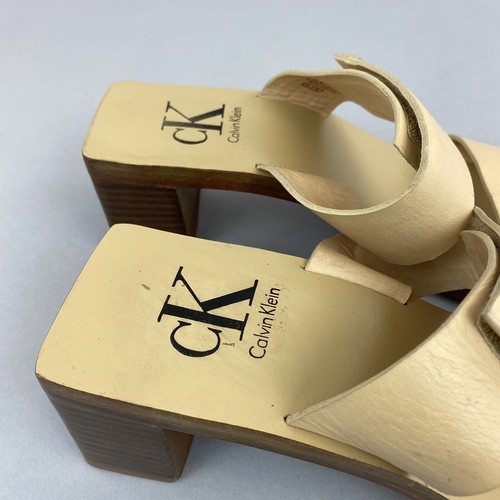 Calvin Klein CK Cuero Sin Cordones Punteras Abiertas Mulas Tacón Zapatos US9 40 UK7 - Imagen 7 de 11