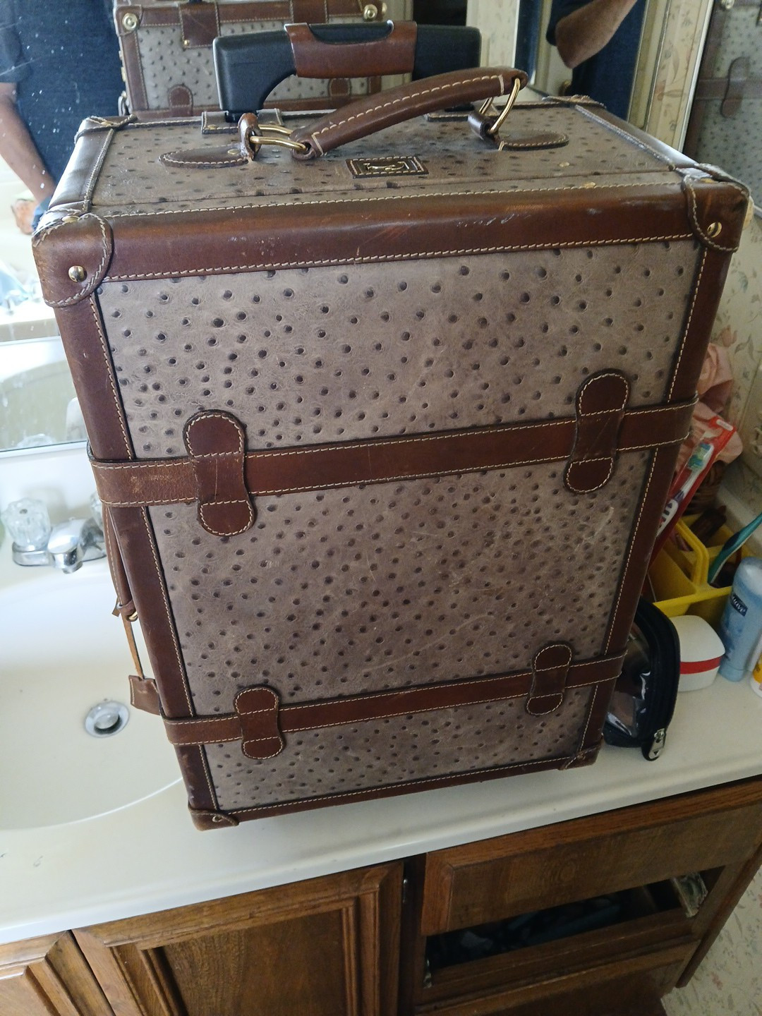 Dooney & Bourke Natural Ostrich Hard Sided Rolling Carry-On Luggage  