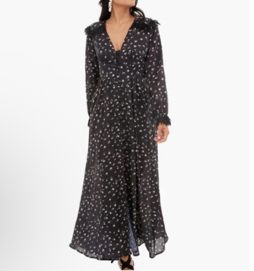 Dream Sister Jane Black Dark Floral Maxi Dress with Lace Detail New W/Tags Small