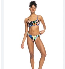 New Women's ROXY Color Jam Floral 2 Piece Bikini Swimsuit Set. Size Small