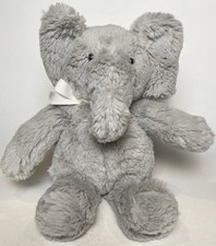 11" Pottery Barn Kids PBK Gray Baby Elephant Stuffed Animal Plush Toy Lovey Bow