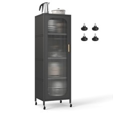 COSTWAY 5-Tier Metal Storage Cabinet Tall Narrow Kitchen Pantry-Black