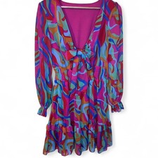 Multicolored Chiffon Tiered Party Mini Dress w/ Tie Knot Front Vacation