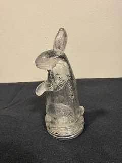 Standing Rabbit Glass Candy Container With Metal Cap 5” Nice