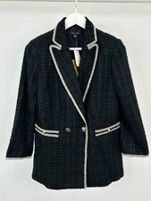 ANN TAYLOR NWT 179 Tweed Double Breast Classic Size M Black Notch Women Blazer