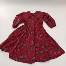 Vintage 80/90s Girls Red Floral Peasant Dress Cottagecore Kids Made in USA