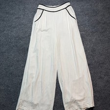 SIENNA SKY Wide Leg Linen Blend Pants White Black Piping Trousers Medium