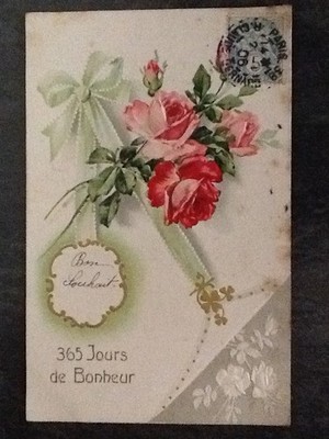 CP ILLUSTRATED WAFFLE 365 DAYS HAPPINESS ROSES FLOWERS RIBBON - STAINED - 18528