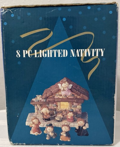8 Piece Lighted Nativity Set #201052 Ceramic Child Like Figures In Box - Picture 14 of 14