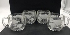Vintage Nestle Nescafe Colonial Etched Clear Glass World Globe Coffee Mugs 4