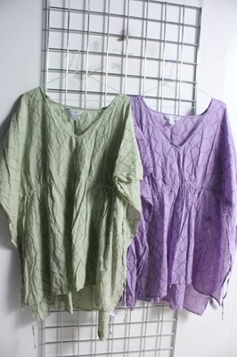 2 x Primark Womens Broderie Kaftan Coverall Bundle - Green Lilac Size 14 16 (j61