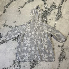 C & C California Top Womens Size 2X Gray Camo 100% Linen Hooded Shirt Cover-up