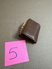 Vintage Split Leather Wallet Change Purse Brown and Gold Tone Metal