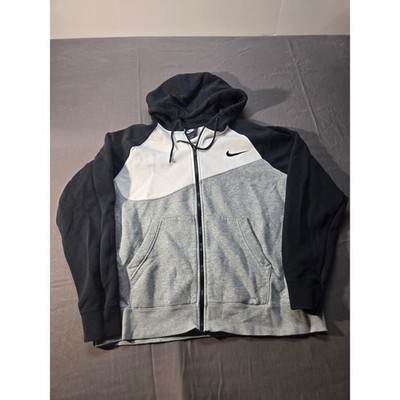 Nike Mens Full Zip Hoodie Colorblock Big Swoosh Black Grey White Large