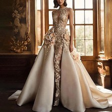 Elegant Evening Dresses Flowers Satin Floor-Length Party Wedding Party Gowns