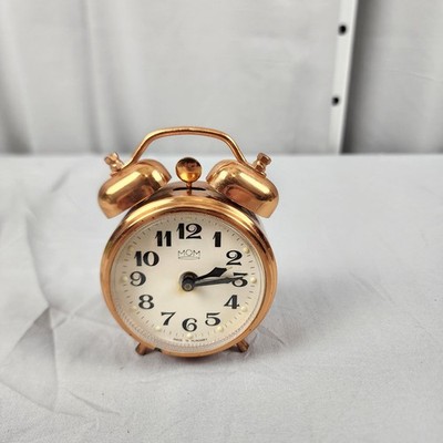 VTG MOM Double Bell Alarm Clock Copper-Tone Wind Up Desk Clock