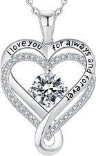 Jewelry for Women Wife Infinity Heart Birthstone I Love You Necklace S925...