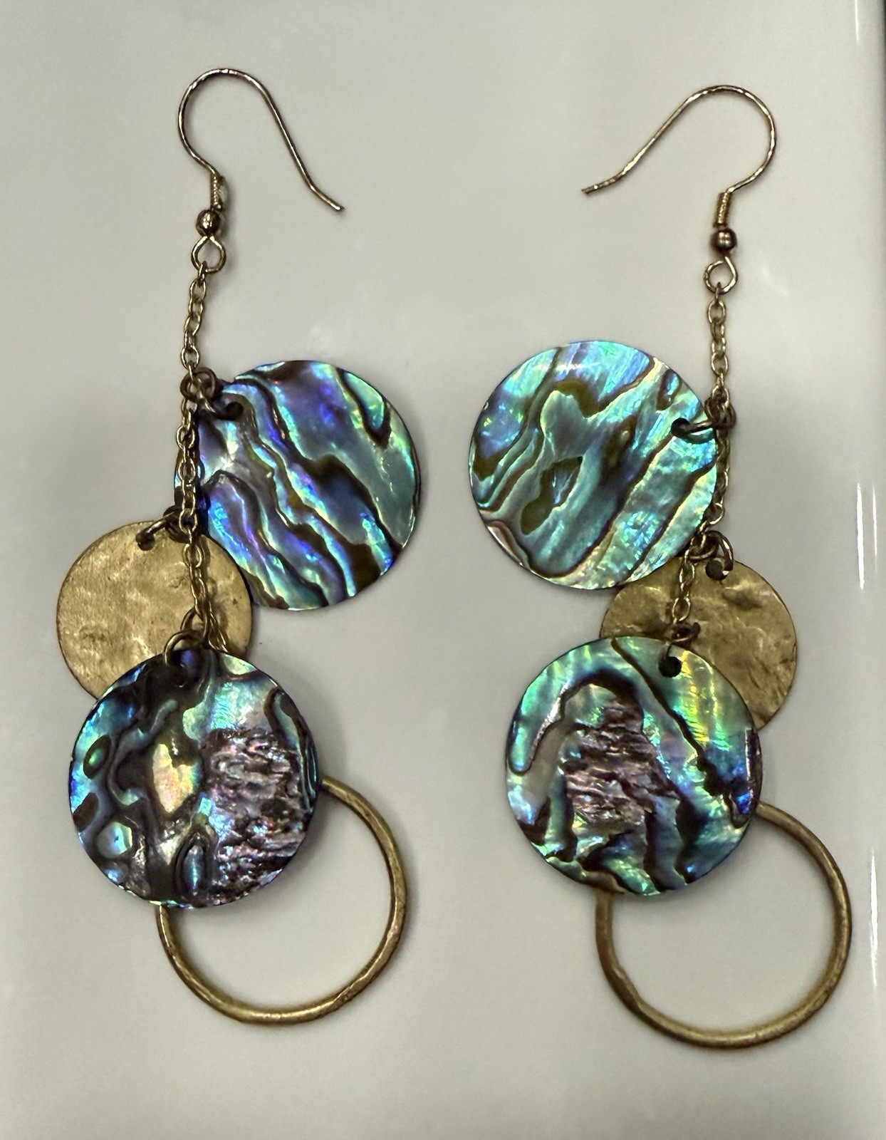 Abalone Shell Waterfall Earrings Dangle Drop Gold… - image 1
