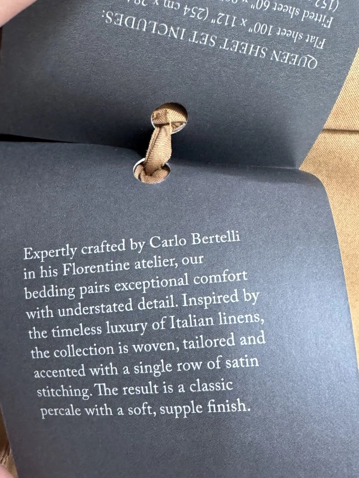 Juego de sábanas Queen de algodón percal clásico italiano herrajes restauración derecha caramelo Foto 4 de 4