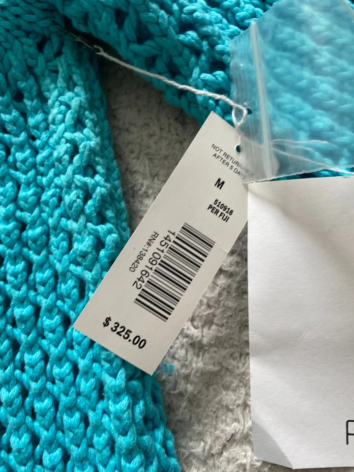 Per Se женщин выдалбливают чистый 3/4 рукав пуловер свитер бирюзовый размер M - Изображение 4 из 4