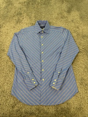 Robert Graham Shirt Men Small Blue Chevron Striped Cutaway Flip Cuff Button Up