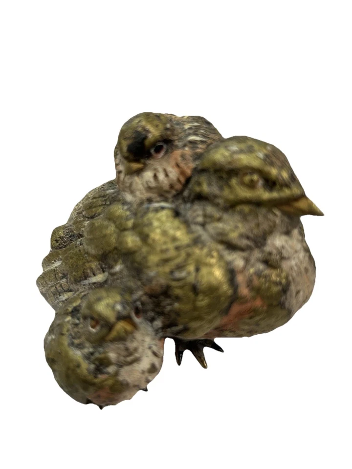 Pájaro madre Franz Bergman bronce pintado en frío/tres polluelos Viena Austria Foto 2 de 4