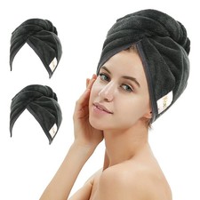 2 Pack Microfiber Hair Towel Wrap Hair Drying Towel with Button,Absorbent