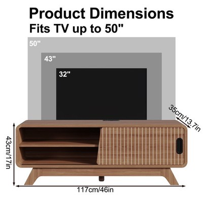 46inch TV Stand with 2 Sliding Doors, 2-Tier Shelves, US Plug & Solid Wood Feet*