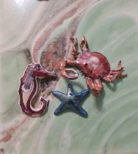 VTG Blue Sky Ceramic Crab Seahorse Starfish Signed Heather Goldminc NOS No Box