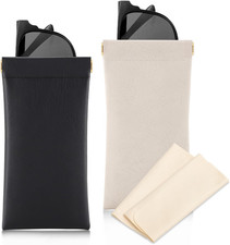 Sunglass Case, 2 Pcs Soft Eyeglass Cases for Women Portable Squeeze Top Leather