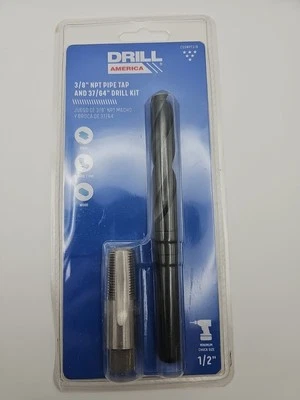 Drill America 3/8" NPT Carbon Steel Pipe Tap and 37/64" Drill Bit Set (2-Piece)
