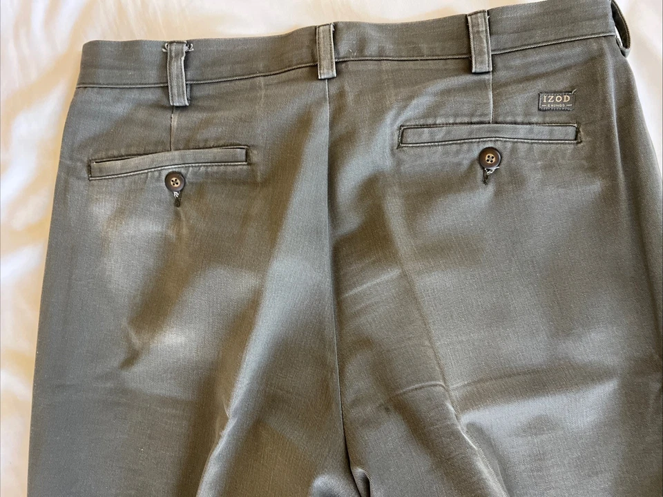Pantalones chinos de algodón plisados dobles vintage descoloridos Izod 34x31 clásicos Foto 4 de 4