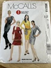 McCalls 5519 Misses 1 Hour Sheath Dresses Sewing Pattern Sz 16-22 Large XL
