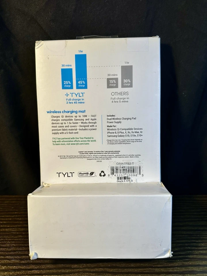 Tylt Mat Wireless Charging Mat Fastest Dual Wireless Charger - Black - Image 2 of 4