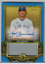 Jose Berrios 2022 Topps Triple Threads Single Jumbo Relic Auto Sapphire 9/10