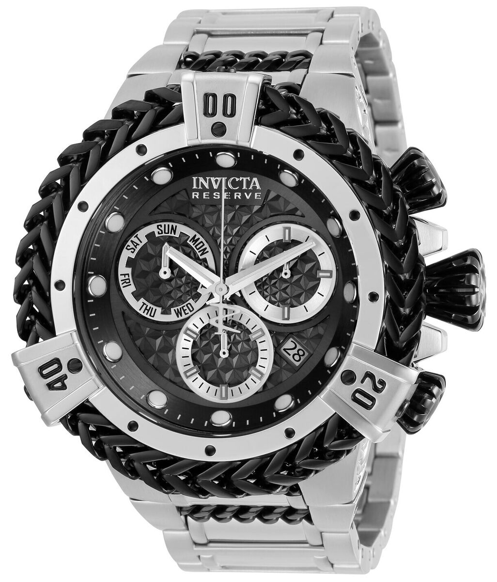 52mm Invicta Reserve Bolt Hercules Black Dial All Silver 52mm Invicta Reserve Bolt Hercules Black Dial All Silver