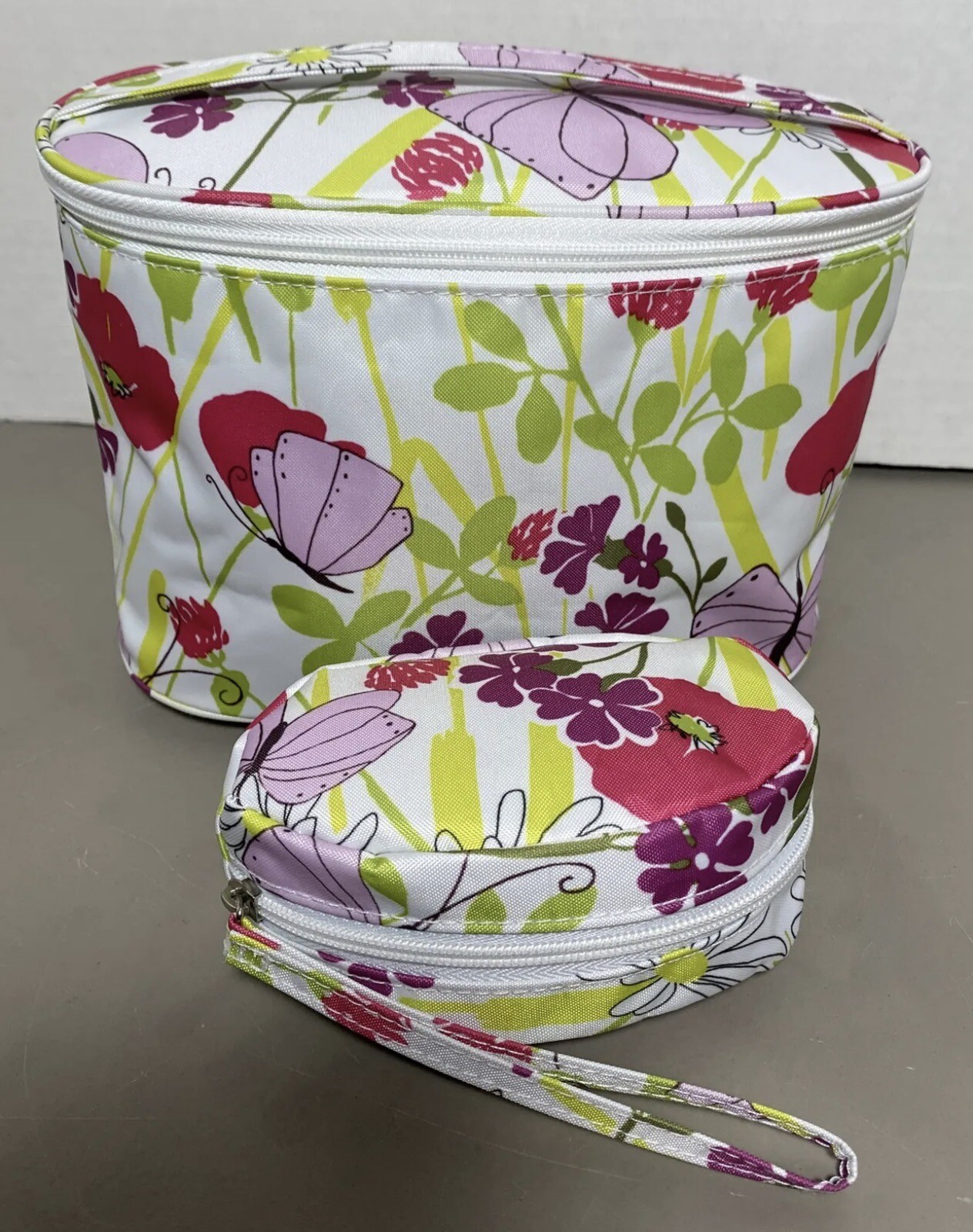 Lot of 2 Clinique Floral Butterfly 1 Makeup Bag Train Case 1 Small