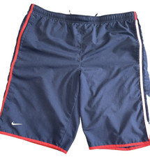 VTG Nike Swim Trunks Men S Navy Blue Red Trim Spell out Y2k Lined