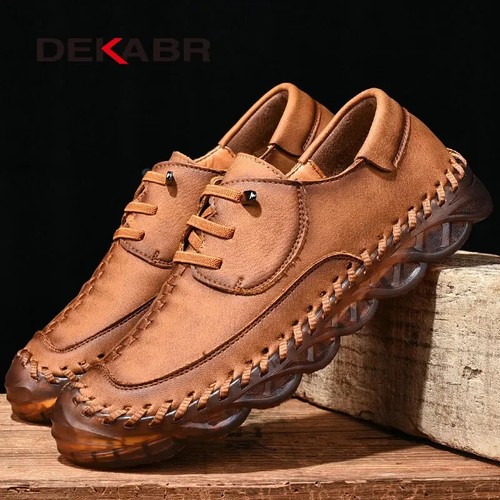 Men's Fashion Casual Leather Handmade Driving Shoes Loafers Slip-on Footwear - Picture 5 of 32