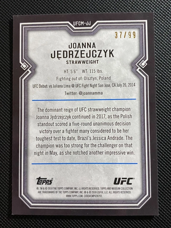 2018 Topps Museum Collection UFC Joanna Jedrzejczyk Black Wave SP /99 - Image 2 of 2