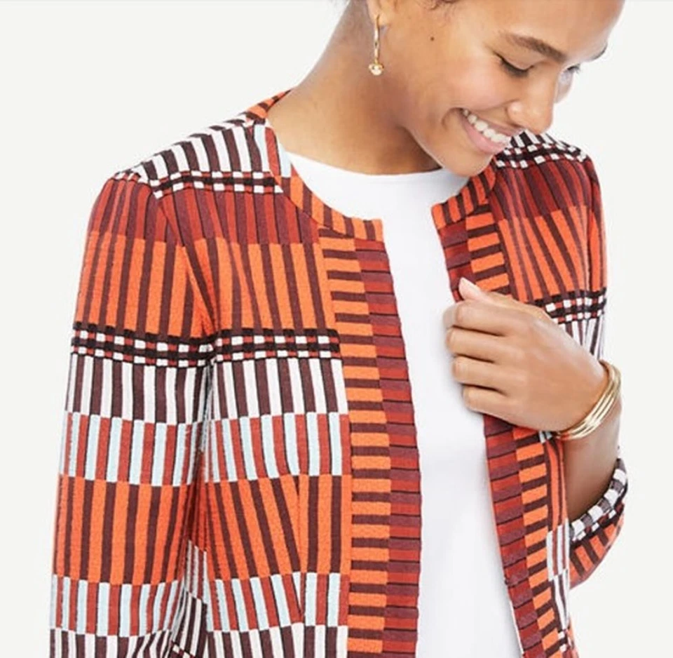 Chaqueta Ann Taylor Mala tapiz a rayas mezcla de algodón talla 6 nueva con etiquetas Foto 2 de 3