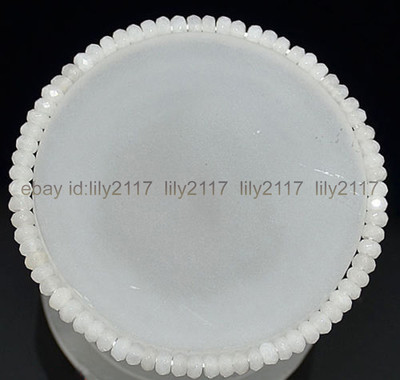 Beautiful 2x4mm Faceted White Jade Rondelle Gemstone Beads Bracelet 7.5 inch