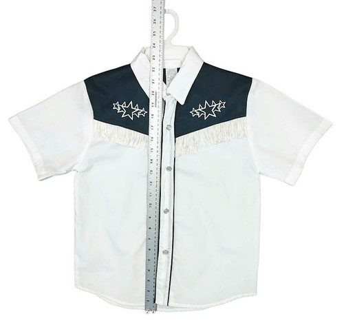 Western Rodeo Pearl Snap Shirt Embroider Fringe Short Sleeve Youth 5-12 - Picture 11 of 26