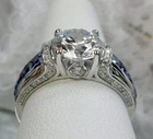 14K White Gold Plated 2Ct Round Lab Created Diamond Tanzanite Engagement Ring