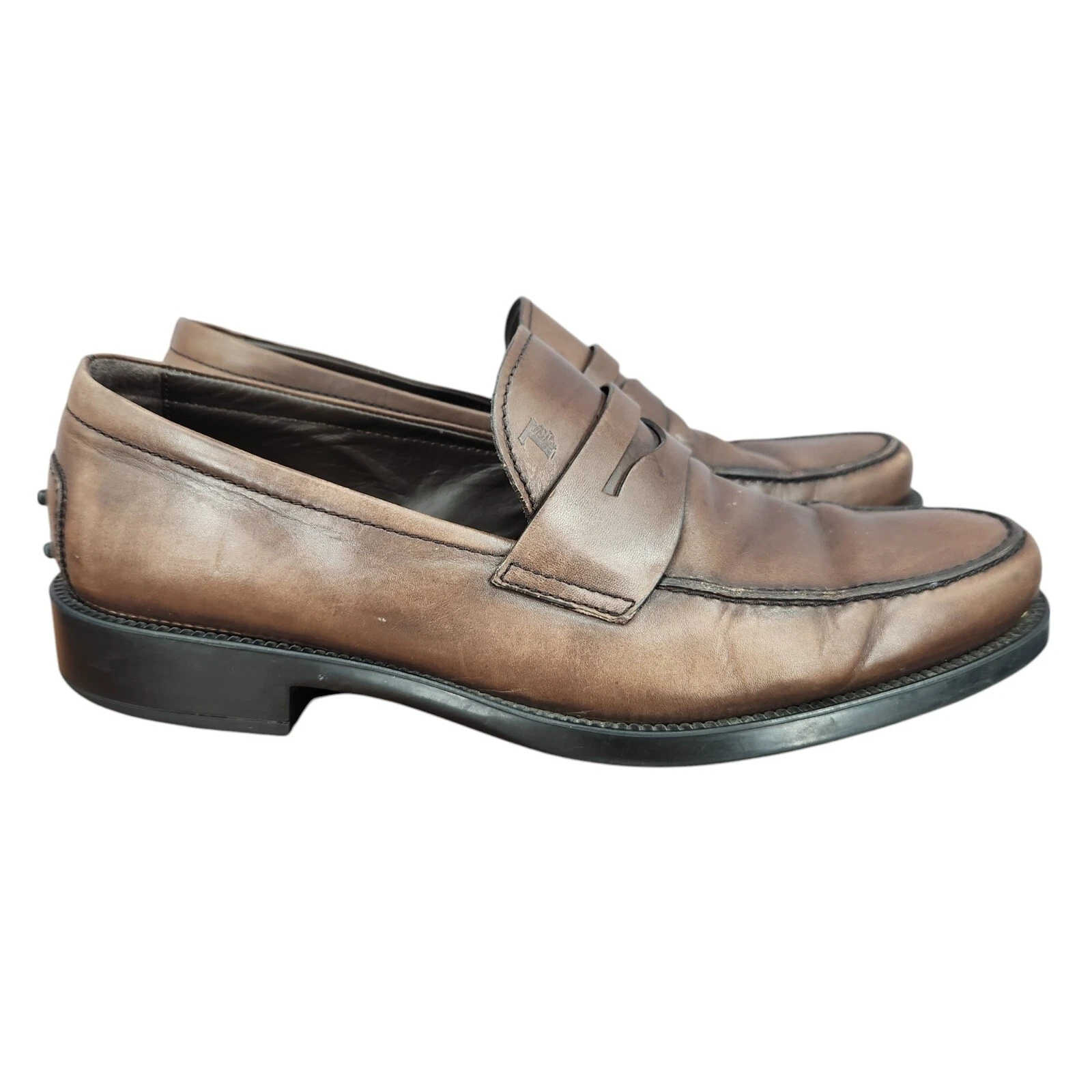 TOD’S Mocassini Tods Penny uomo 8 5 pelle marrone scarpe eleganti Italia $725