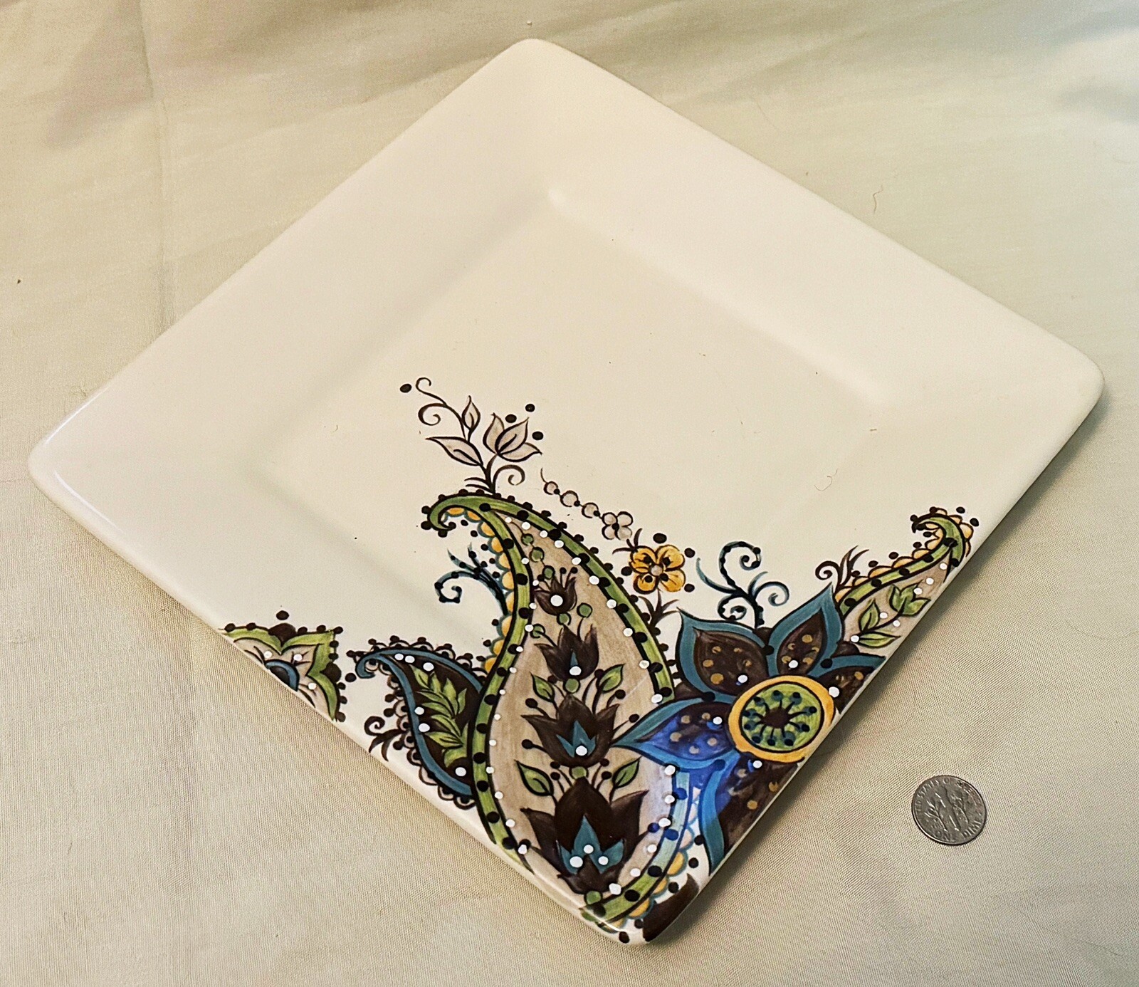 Tabletops Gallery Angela Set Of 4 Square 8 In Plates Floral Paisley