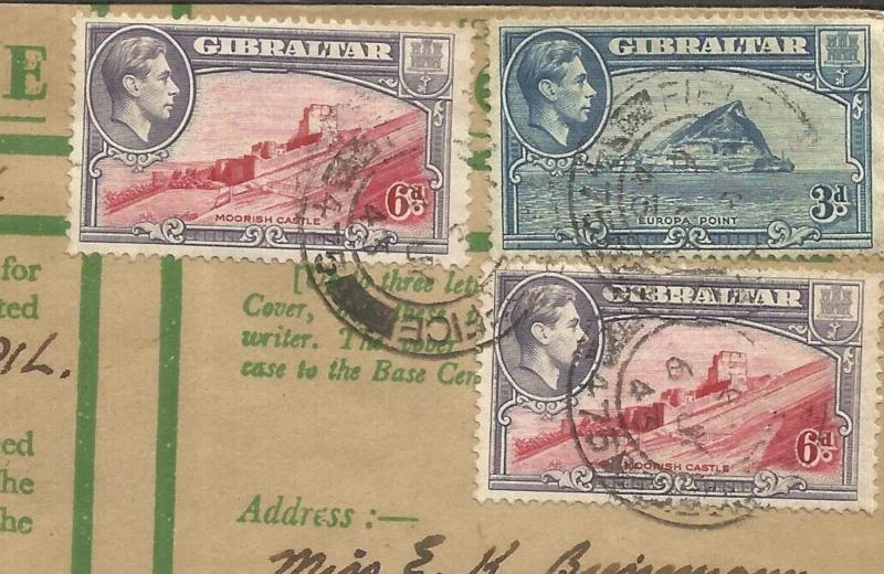 Gibraltar SG#126b,#125b-FIRLD POST OFFICE 475-6/JY/43-WWII GREEN ENVELOPE - Image 2 of 3