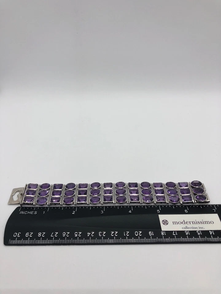 NUEVO ÚNICO BRAZALETE AMATISTA MORADA CUARZO BLANCO MACIZO 14k Foto 3 de 4