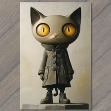 Art Print  Black Cat Golden Eyes Gothic Jacket Whimsical Charm Adorable Cute